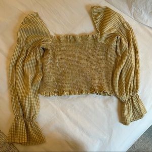 URBAN OUTFITTERS Gingham Cinched-Sleeve Blouse